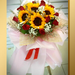 Mixed Sunflowers and Roses Bouquet