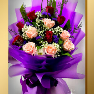 Mixed Red-Peach Roses Bouquet