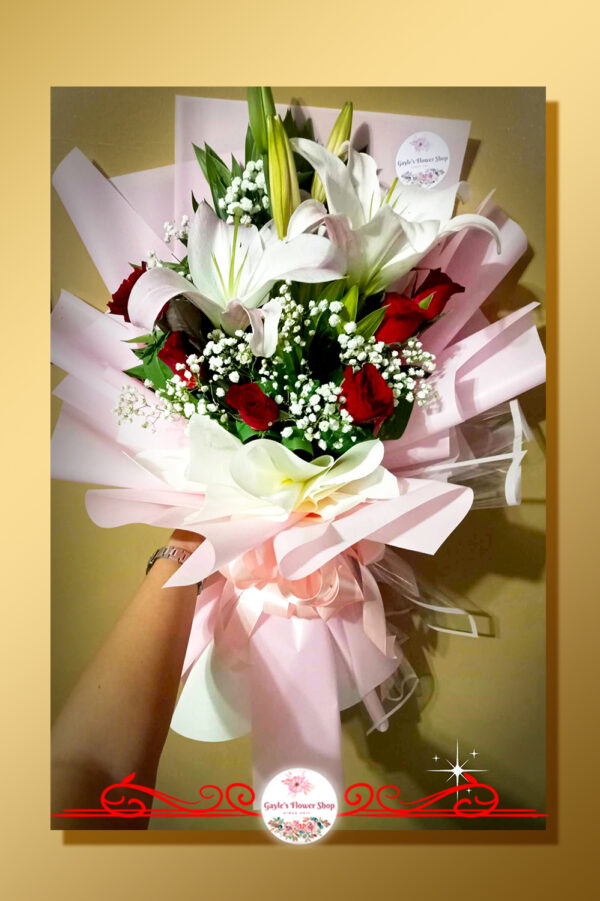 Half Dozen Red Roses with Stargazers